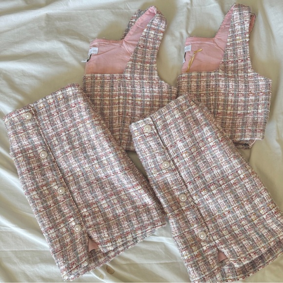 🌸 NWT HOUSE OF HARLOW PINK METALLIC SPARKLE TWEED BOUCLE COORD SKIRT TOP… - Picture 3 of 13